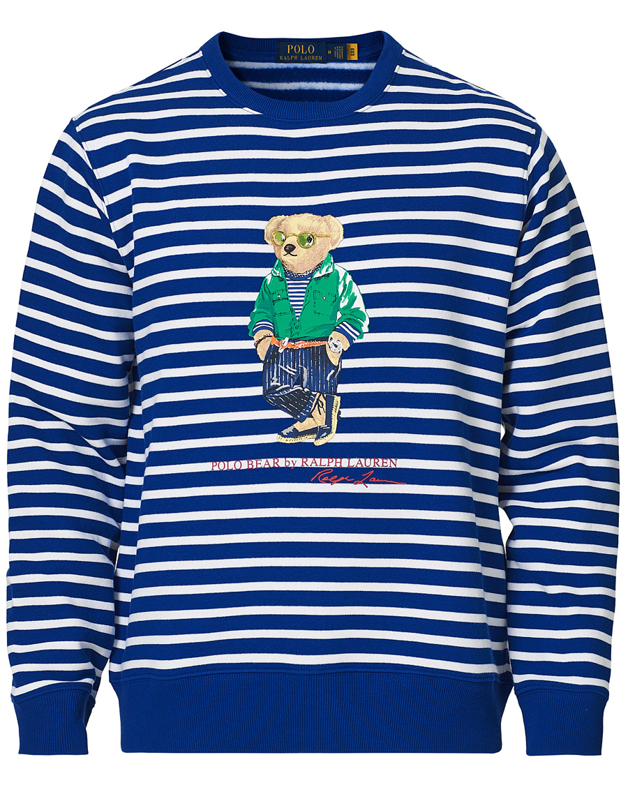 Men | Sweaters & Knitwear | Polo Ralph Lauren | Fleece Heritage Bear Striped Sweatshirt Blue/White