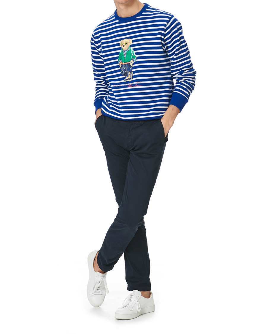 Men | Sweaters & Knitwear | Polo Ralph Lauren | Fleece Heritage Bear Striped Sweatshirt Blue/White