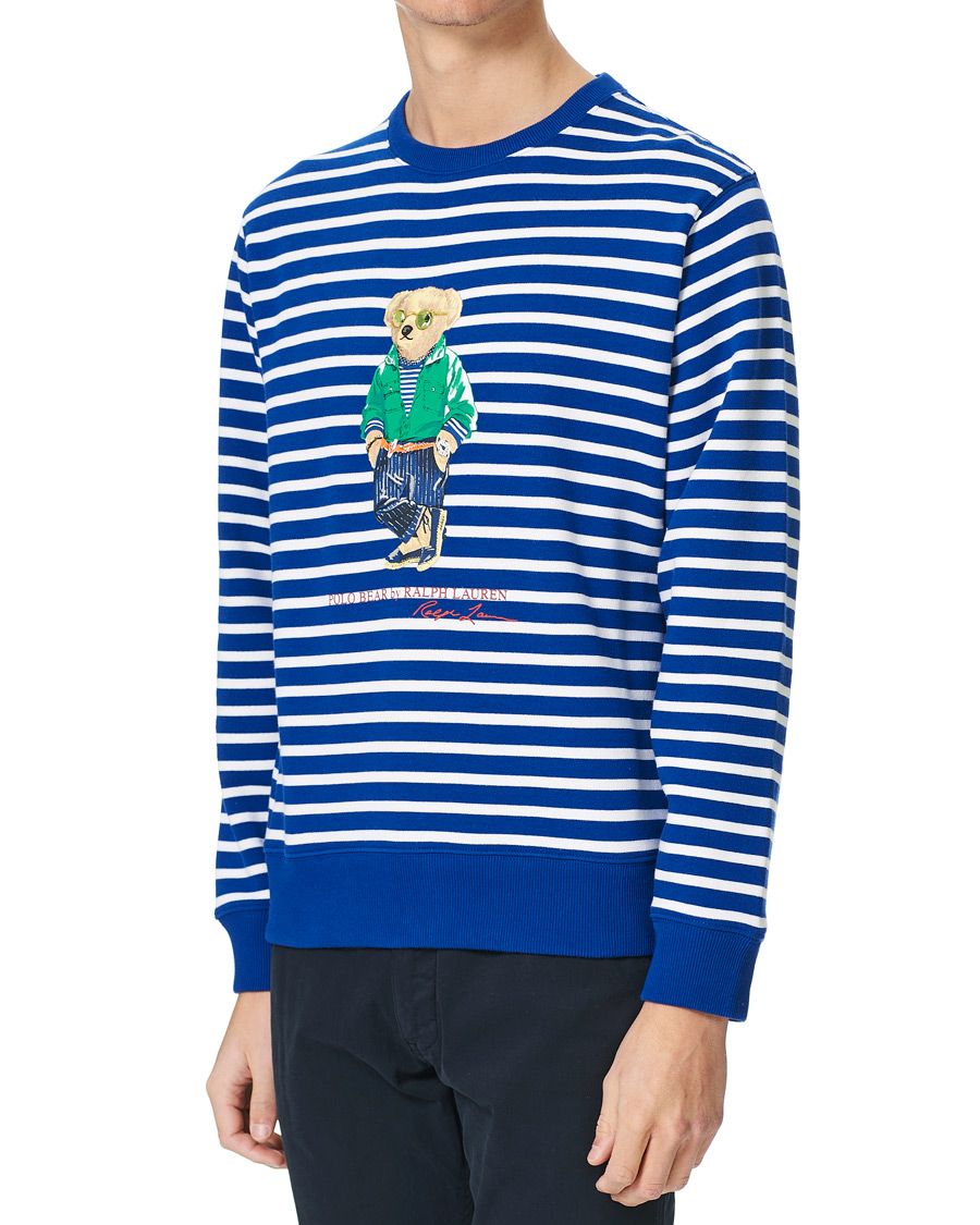 Men | Sweaters & Knitwear | Polo Ralph Lauren | Fleece Heritage Bear Striped Sweatshirt Blue/White