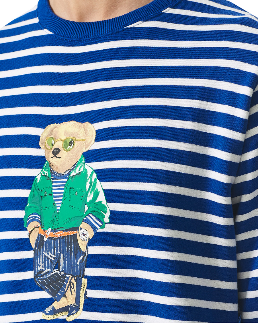 Men | Sweaters & Knitwear | Polo Ralph Lauren | Fleece Heritage Bear Striped Sweatshirt Blue/White