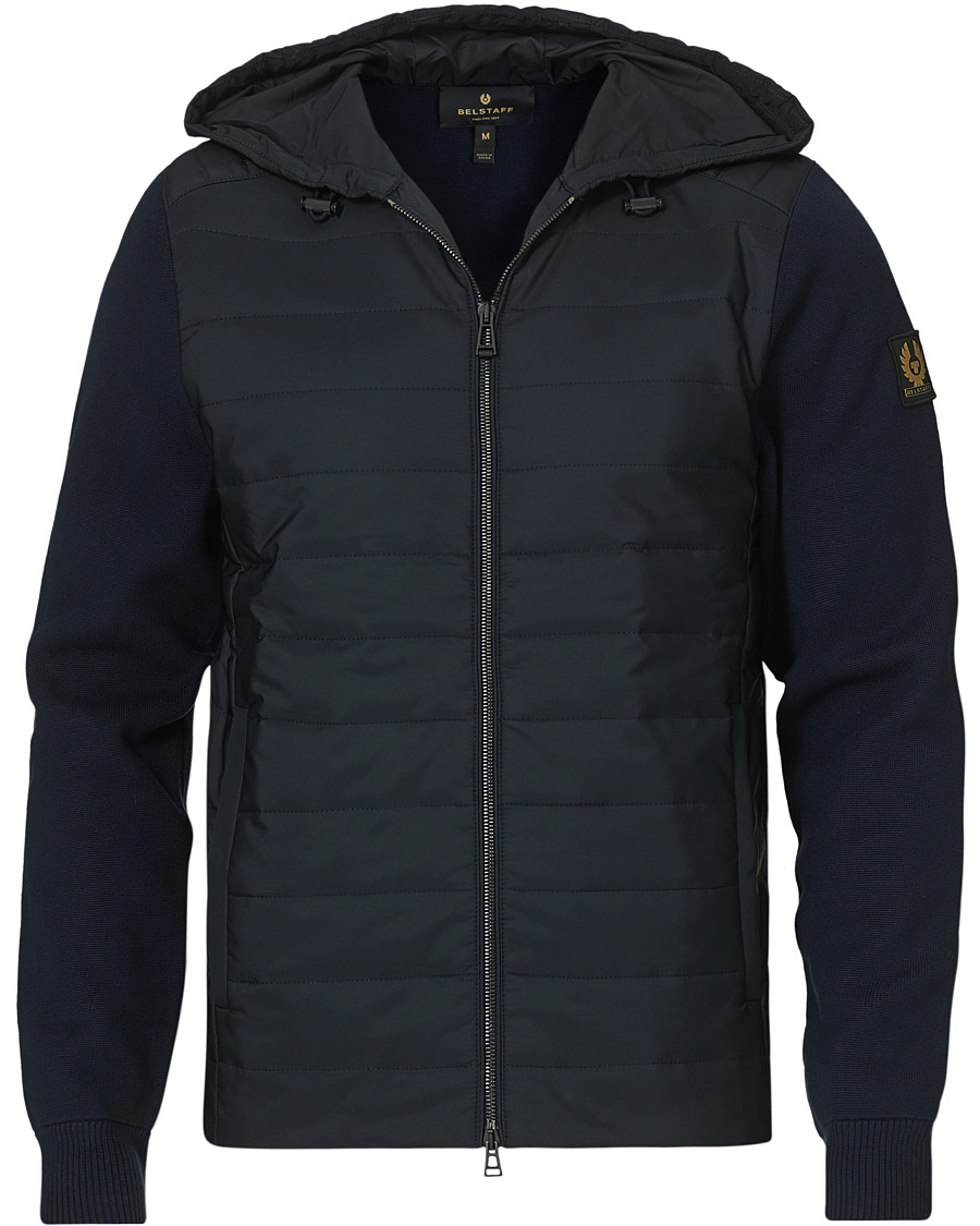 Men | Sweaters & Knitwear | Belstaff | Omar Zip Through Hybrid Hood Dark Ink