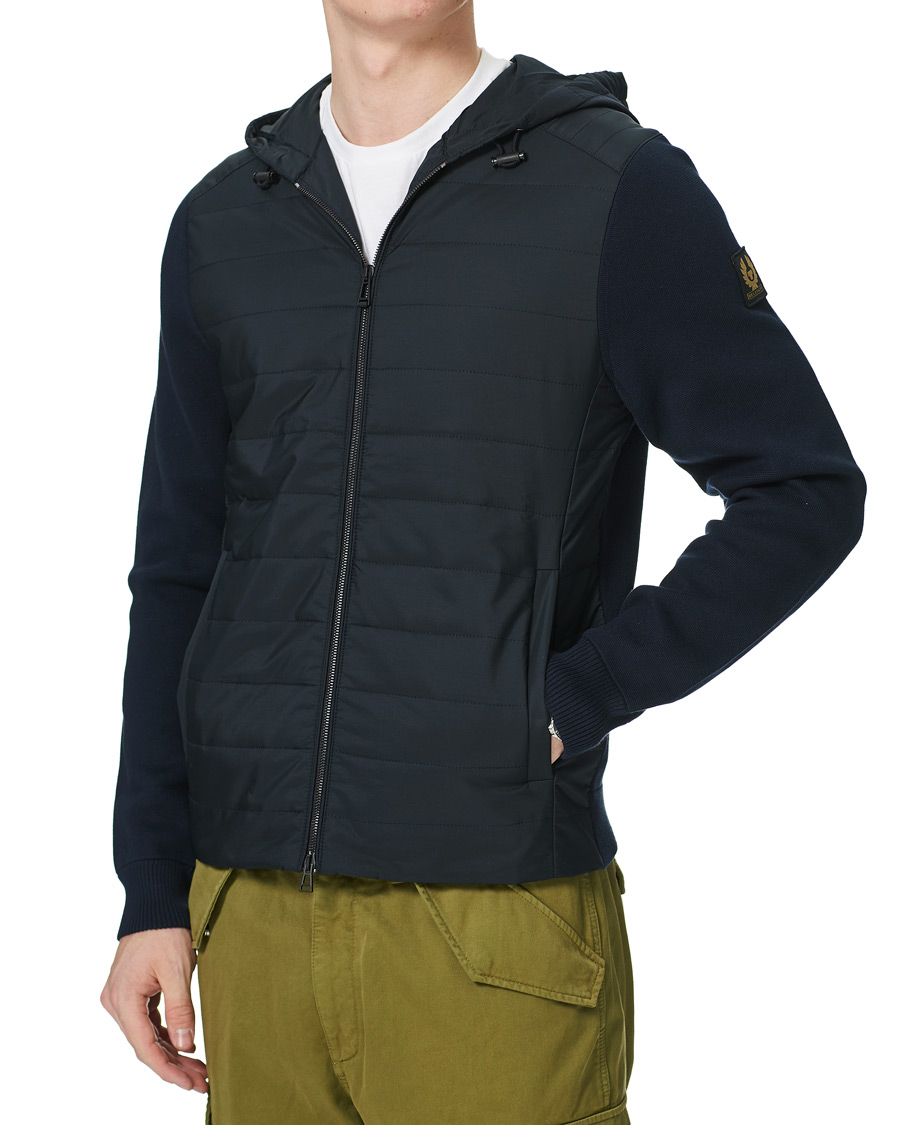 Men | Sweaters & Knitwear | Belstaff | Omar Zip Through Hybrid Hood Dark Ink
