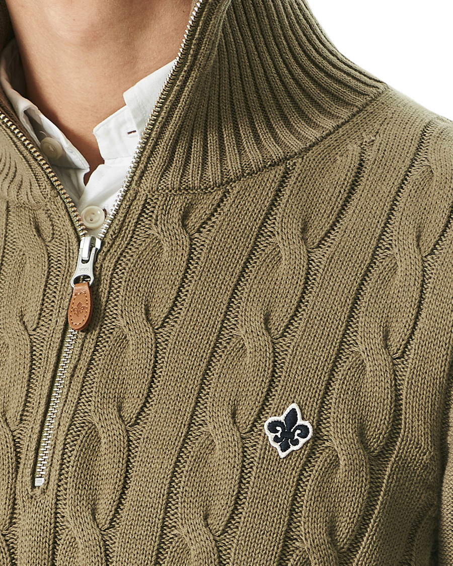 Men | Sweaters & Knitwear | Morris | Marlebone Cable Half-Zip Green
