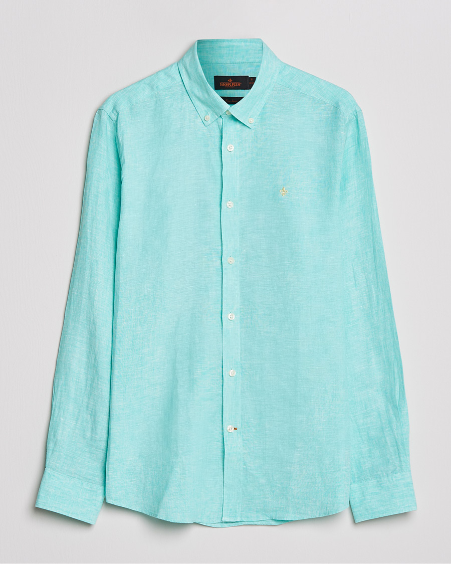 Men | Shirts | Morris | Douglas Linen Shirt Aqua Green