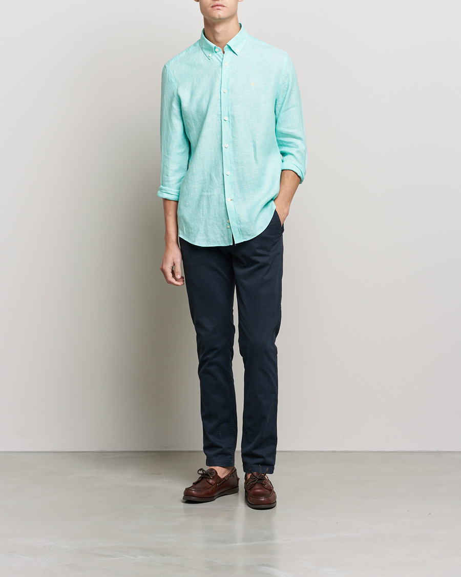 Men | Shirts | Morris | Douglas Linen Shirt Aqua Green