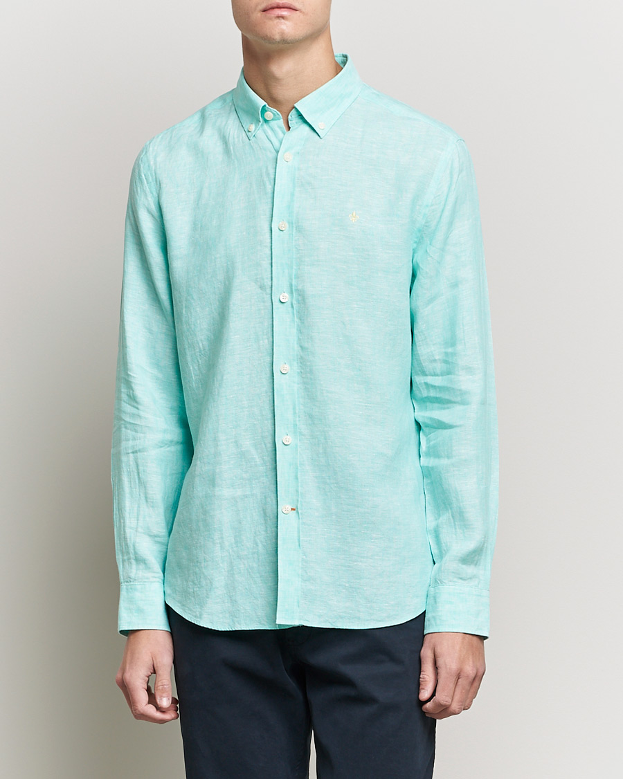 Men | Shirts | Morris | Douglas Linen Shirt Aqua Green