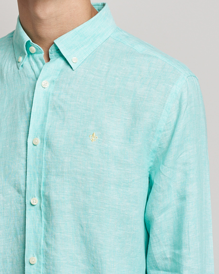 Men | Shirts | Morris | Douglas Linen Shirt Aqua Green
