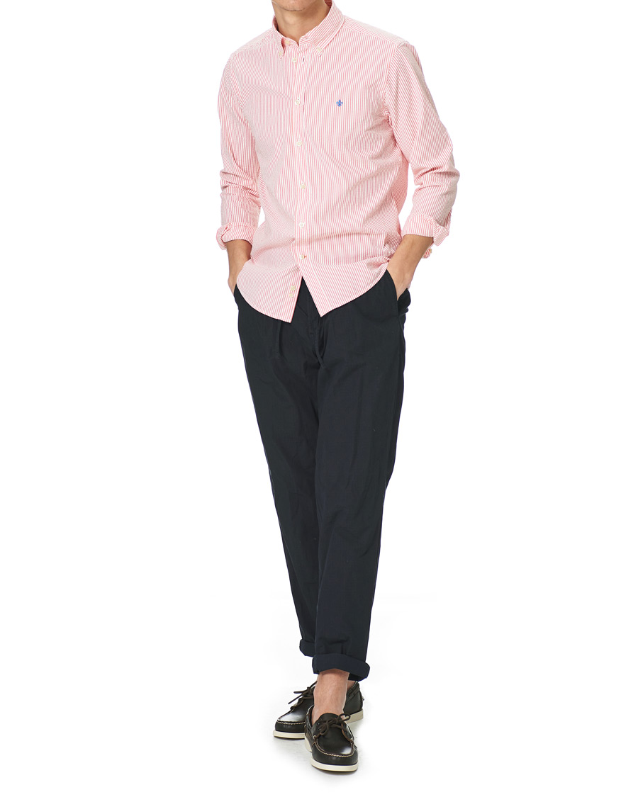 Men | Shirts | Morris | Seersucker Striped Button Down Shirt Orange