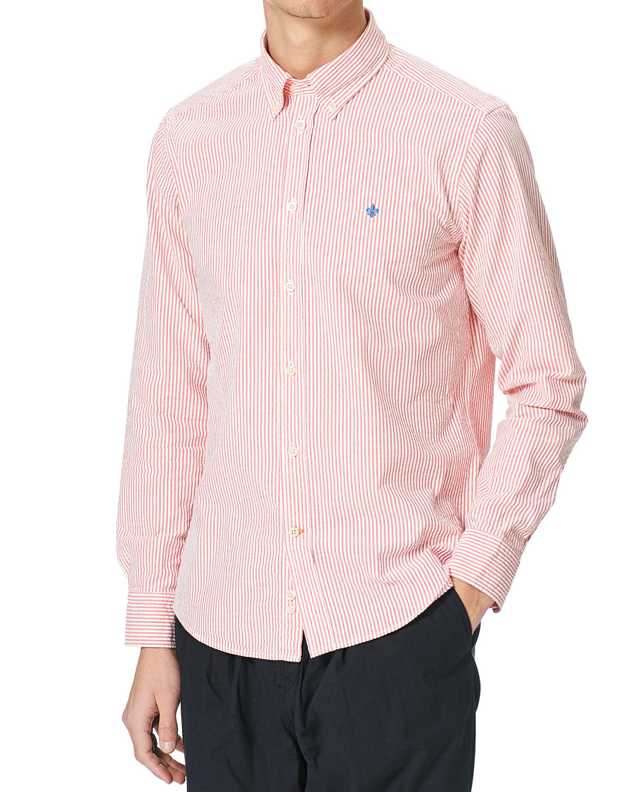 Men | Shirts | Morris | Seersucker Striped Button Down Shirt Orange