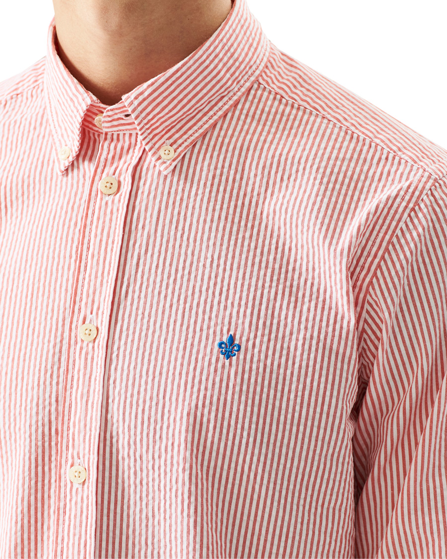 Men | Shirts | Morris | Seersucker Striped Button Down Shirt Orange