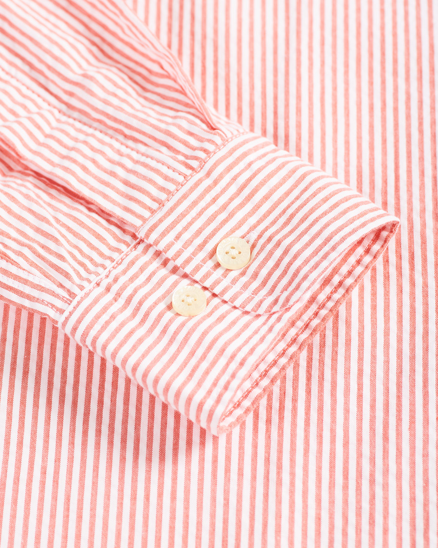 Men | Shirts | Morris | Seersucker Striped Button Down Shirt Orange
