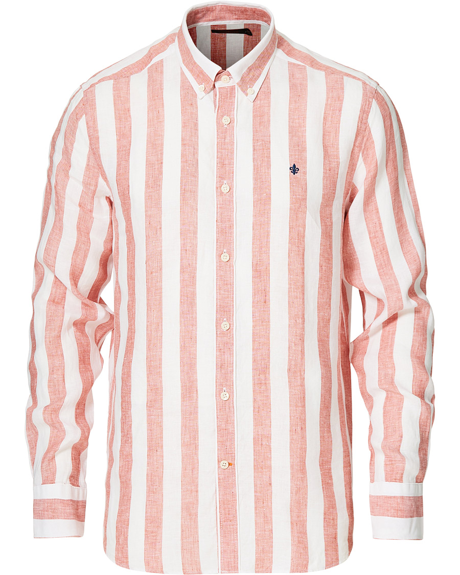 Men | Shirts | Morris | Douglas Striped Linen Button Down Shirt Orange