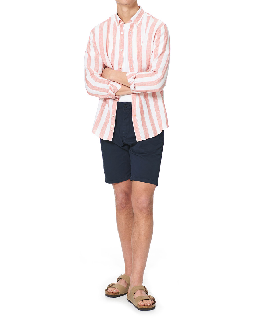 Men | Shirts | Morris | Douglas Striped Linen Button Down Shirt Orange