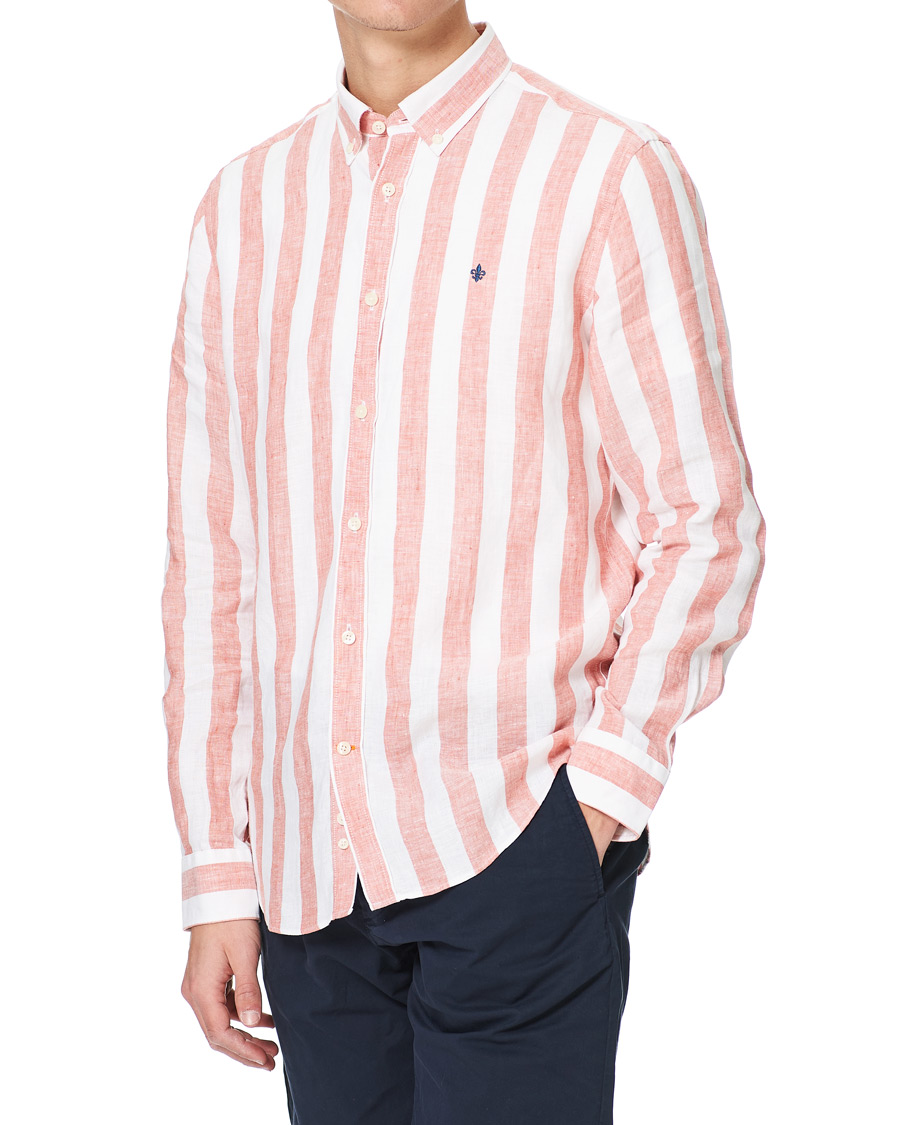 Men | Shirts | Morris | Douglas Striped Linen Button Down Shirt Orange