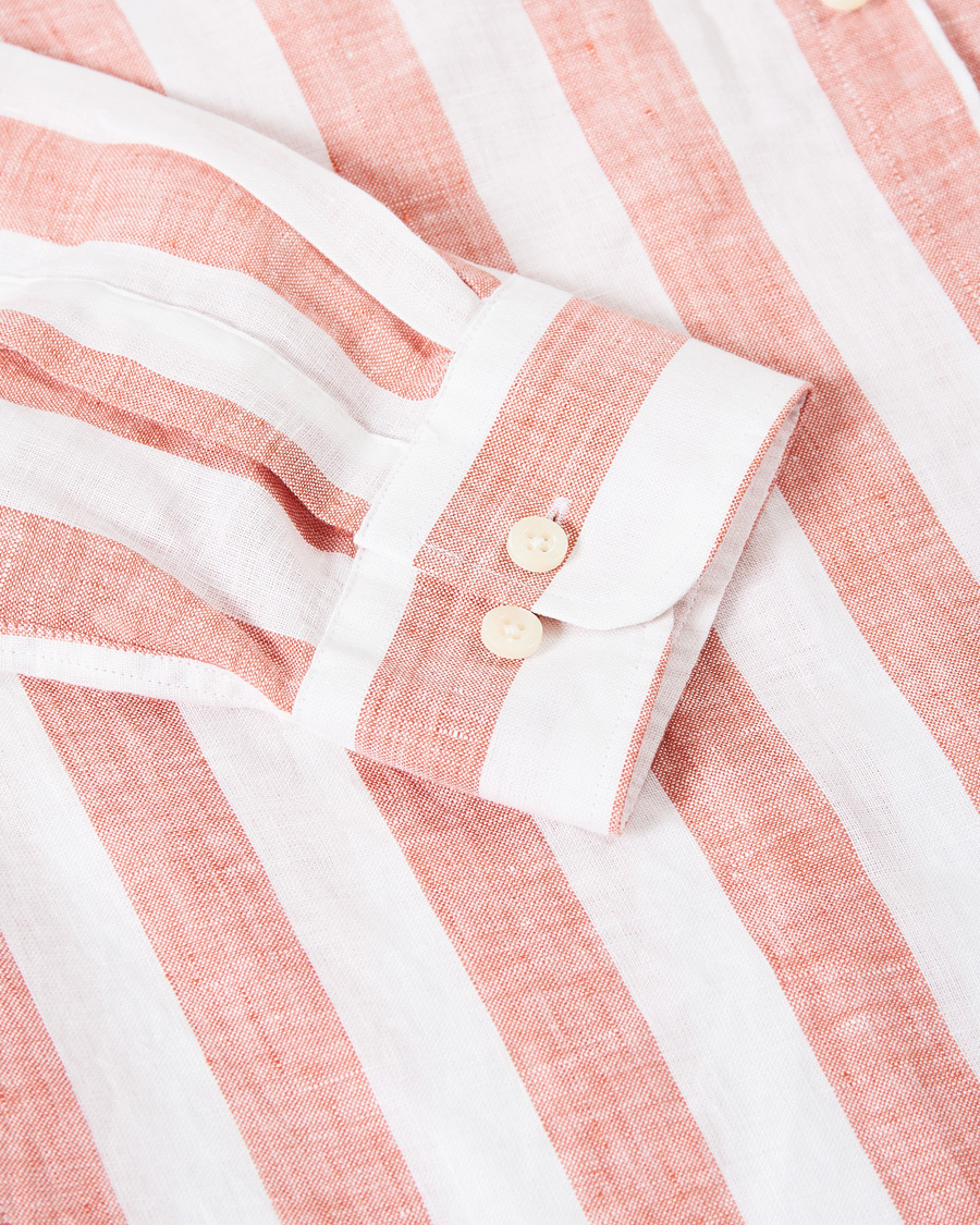 Men | Shirts | Morris | Douglas Striped Linen Button Down Shirt Orange