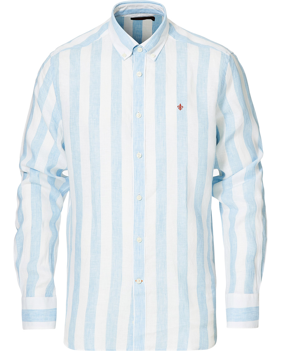 Men | Shirts | Morris | Douglas Striped Linen Button Down Shirt Light Blue