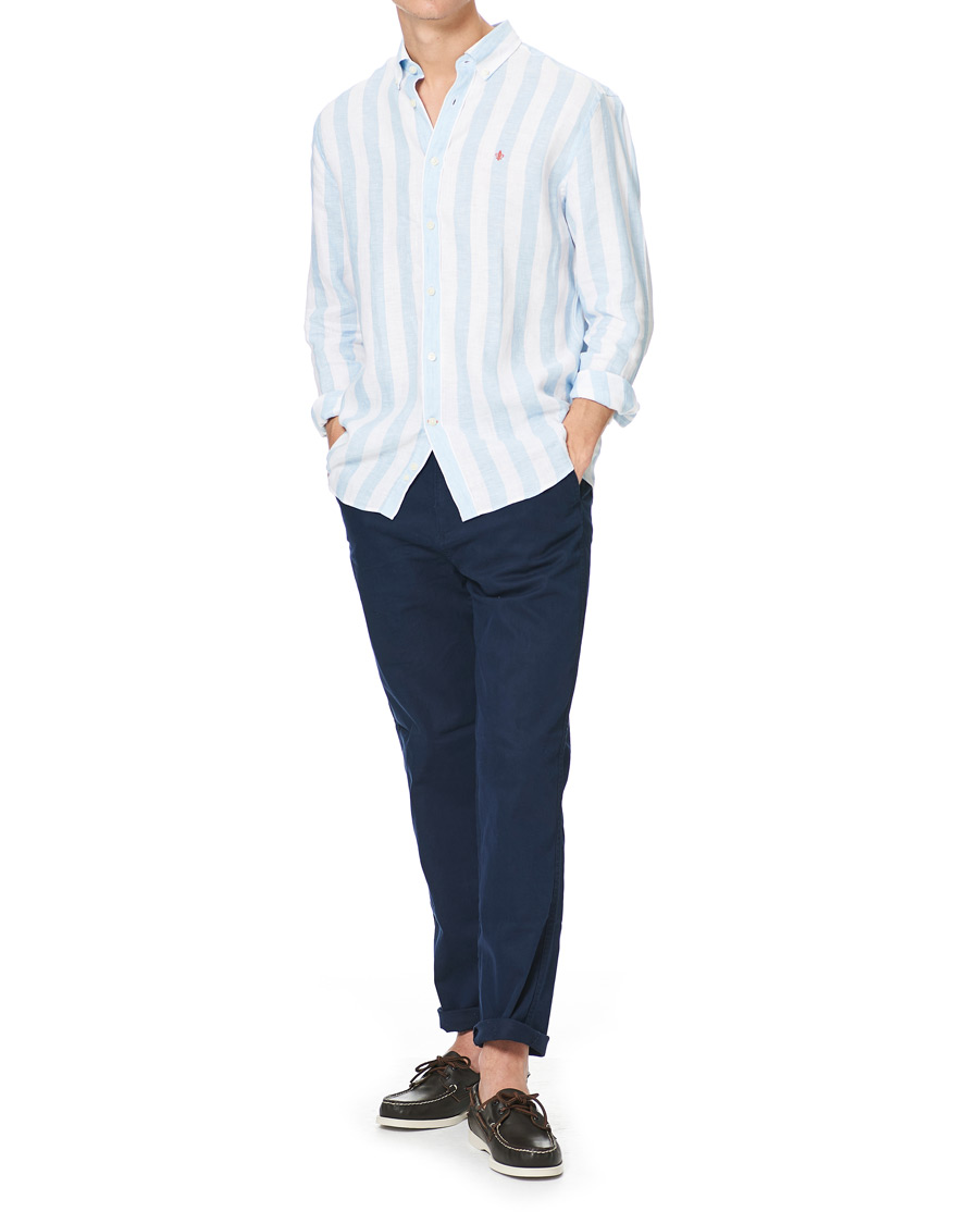 Men | Shirts | Morris | Douglas Striped Linen Button Down Shirt Light Blue