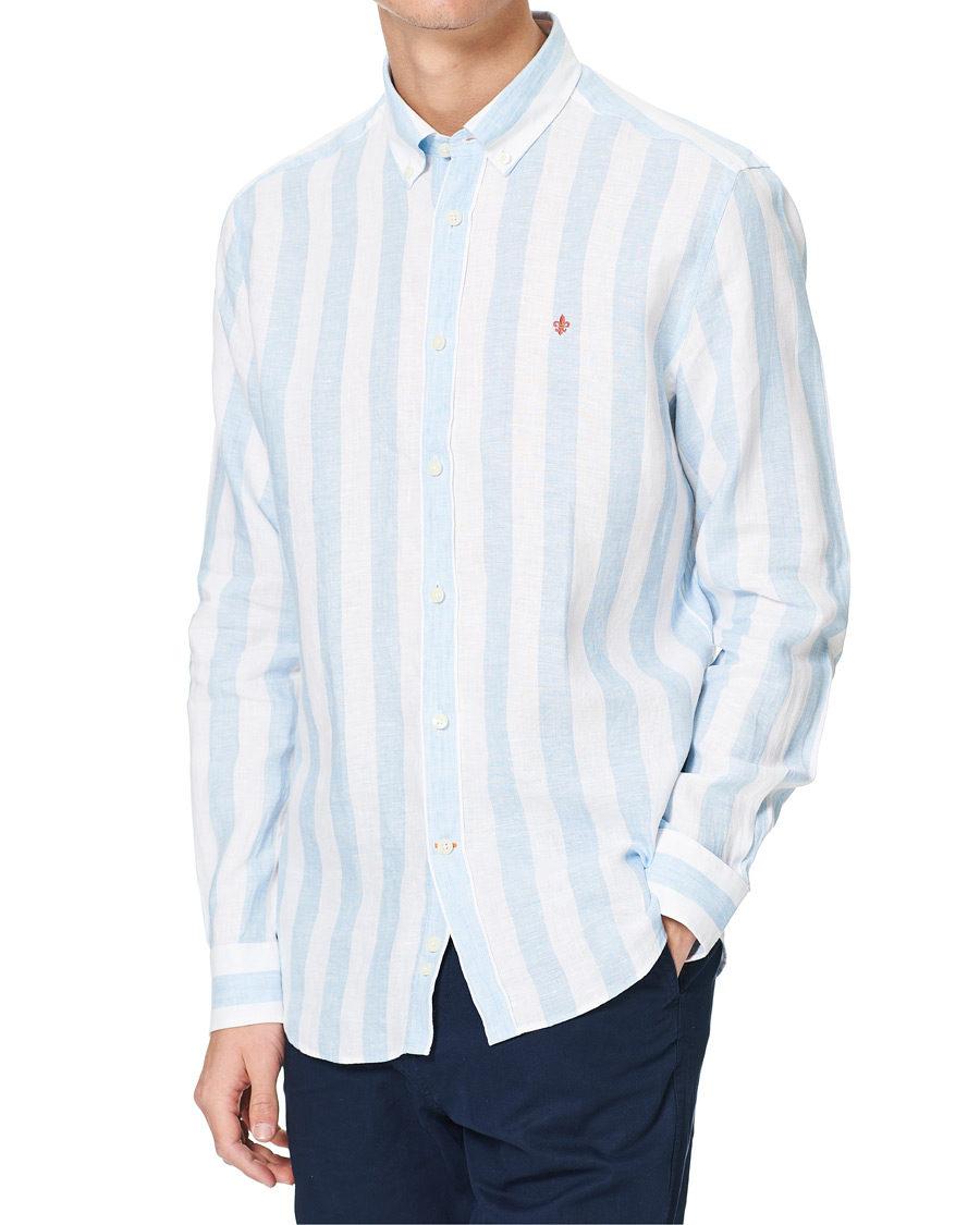Men | Shirts | Morris | Douglas Striped Linen Button Down Shirt Light Blue