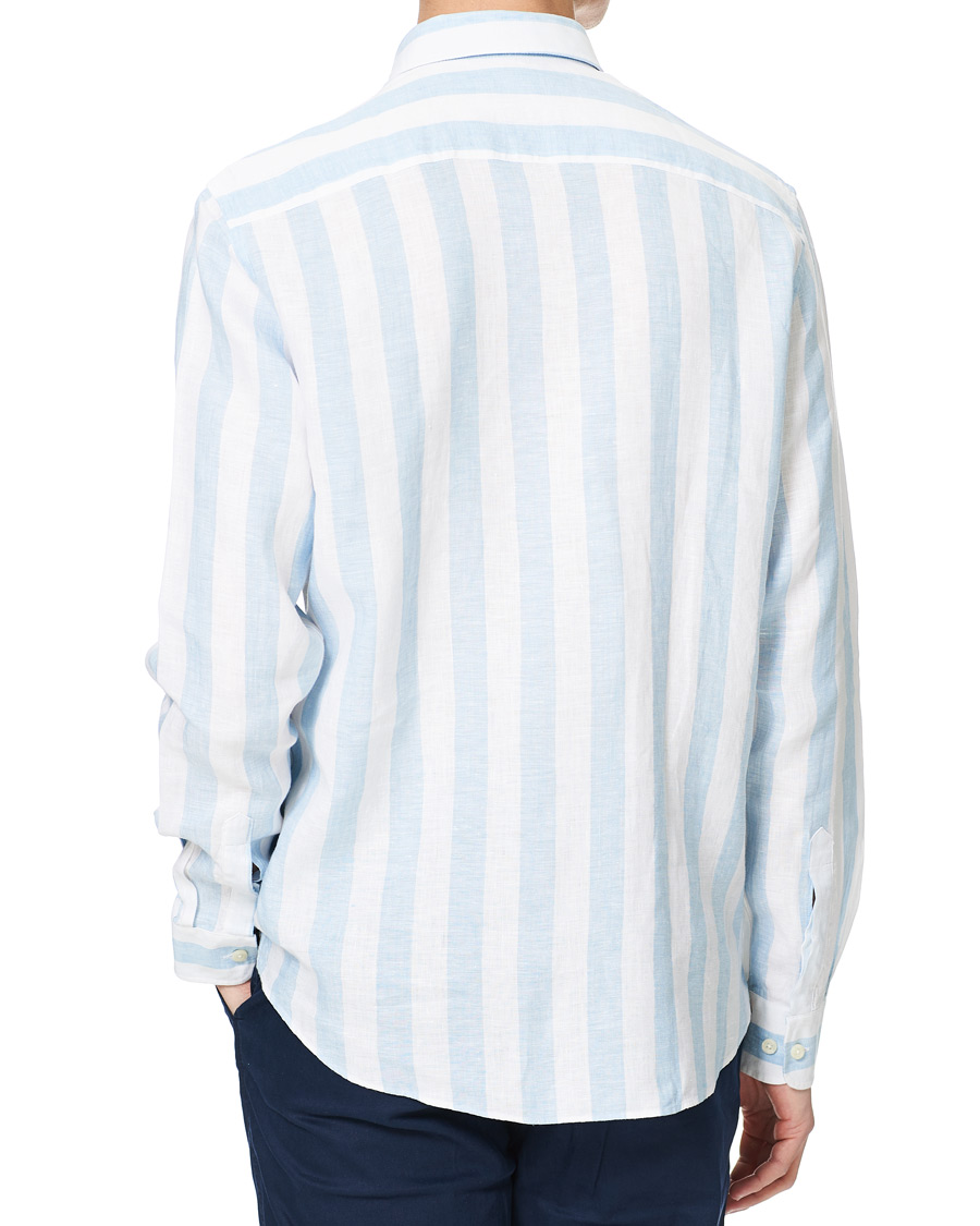 Men | Shirts | Morris | Douglas Striped Linen Button Down Shirt Light Blue