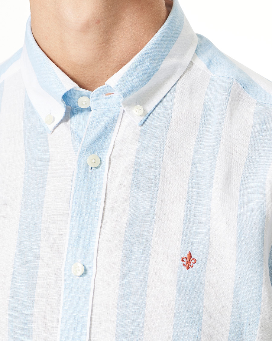 Men | Shirts | Morris | Douglas Striped Linen Button Down Shirt Light Blue