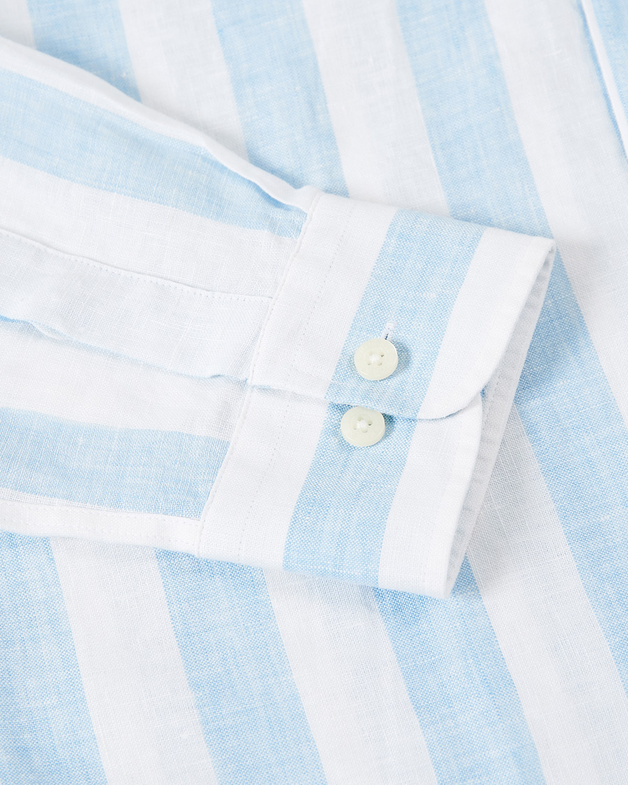 Men | Shirts | Morris | Douglas Striped Linen Button Down Shirt Light Blue