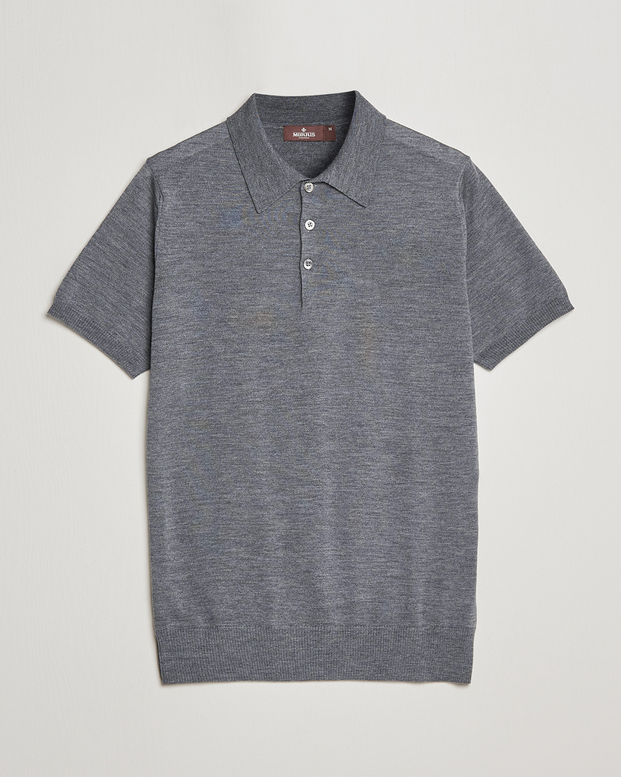 Men | Sweaters & Knitwear | Morris Heritage | Short Sleeve Knitted Polo Shirt Grey