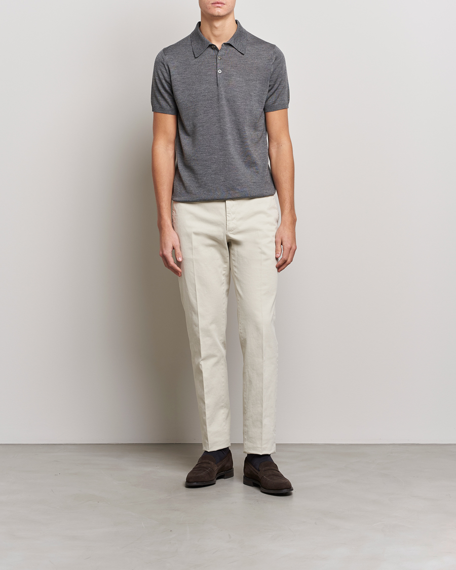 Men | Sweaters & Knitwear | Morris Heritage | Short Sleeve Knitted Polo Shirt Grey