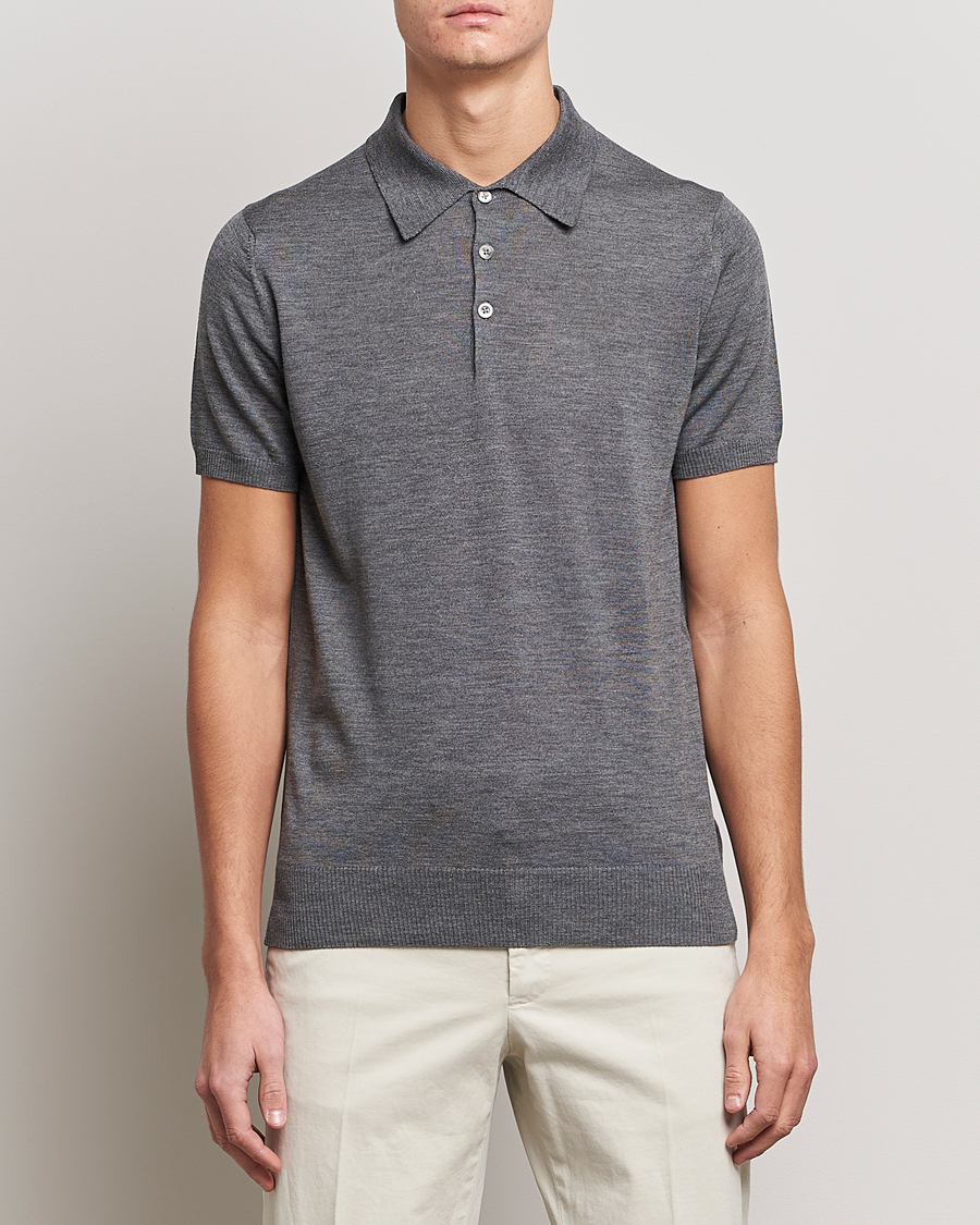 Men | Sweaters & Knitwear | Morris Heritage | Short Sleeve Knitted Polo Shirt Grey