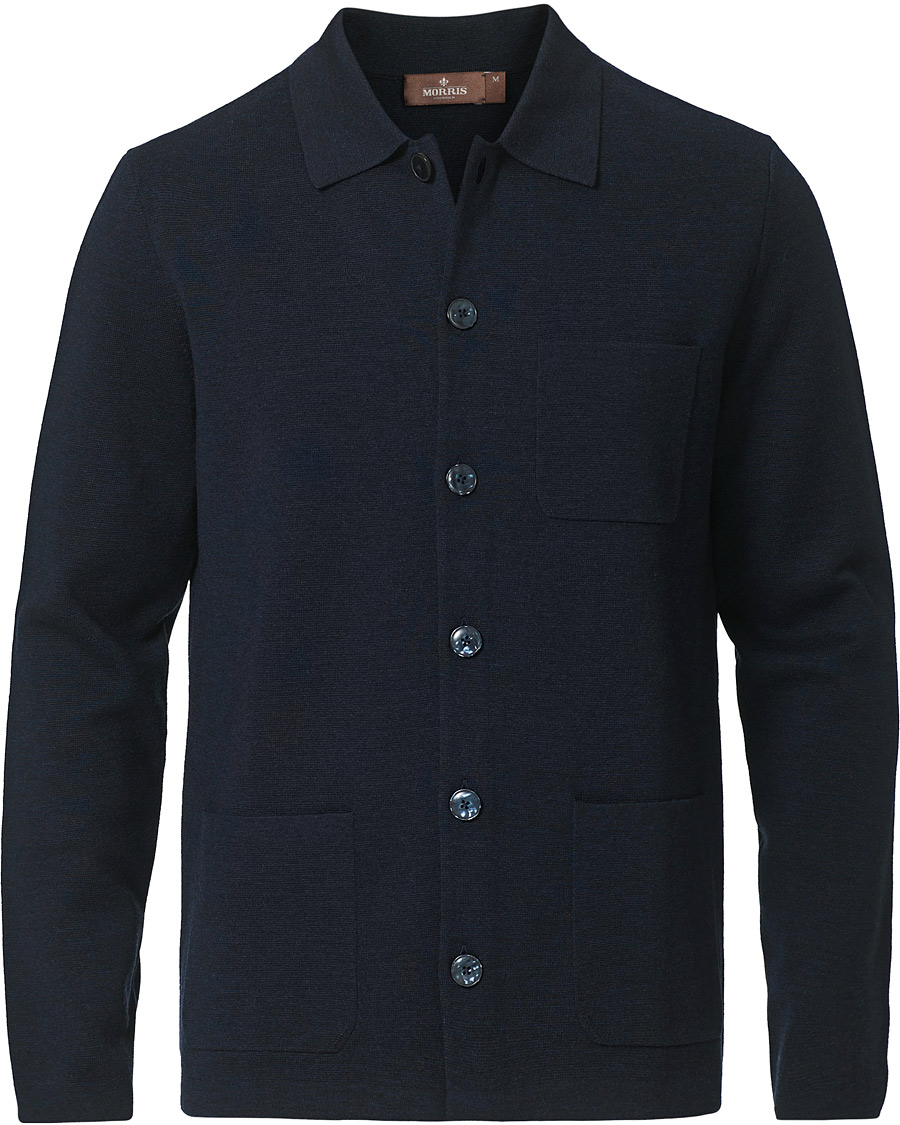 Men | Sweaters & Knitwear | Morris Heritage | Knitted Shirt Jacket Navy