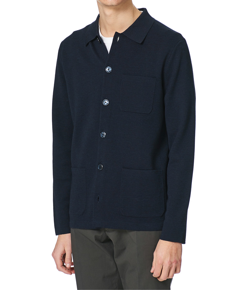 Men | Sweaters & Knitwear | Morris Heritage | Knitted Shirt Jacket Navy