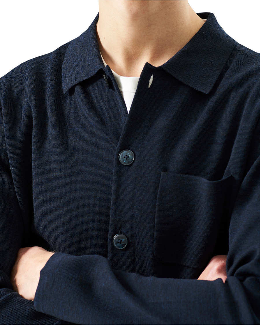 Men | Sweaters & Knitwear | Morris Heritage | Knitted Shirt Jacket Navy