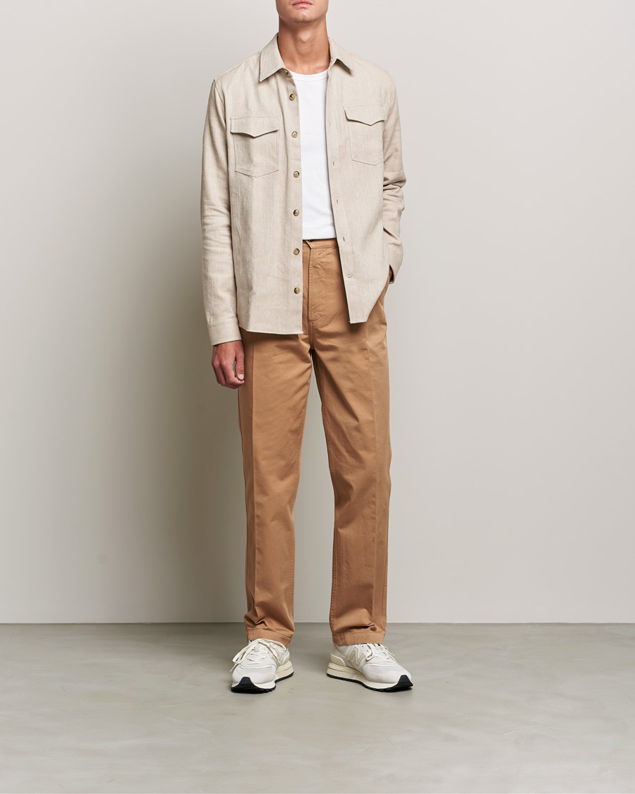 Men | Trousers | Drake's | Flat Front Cotton Chino Brown