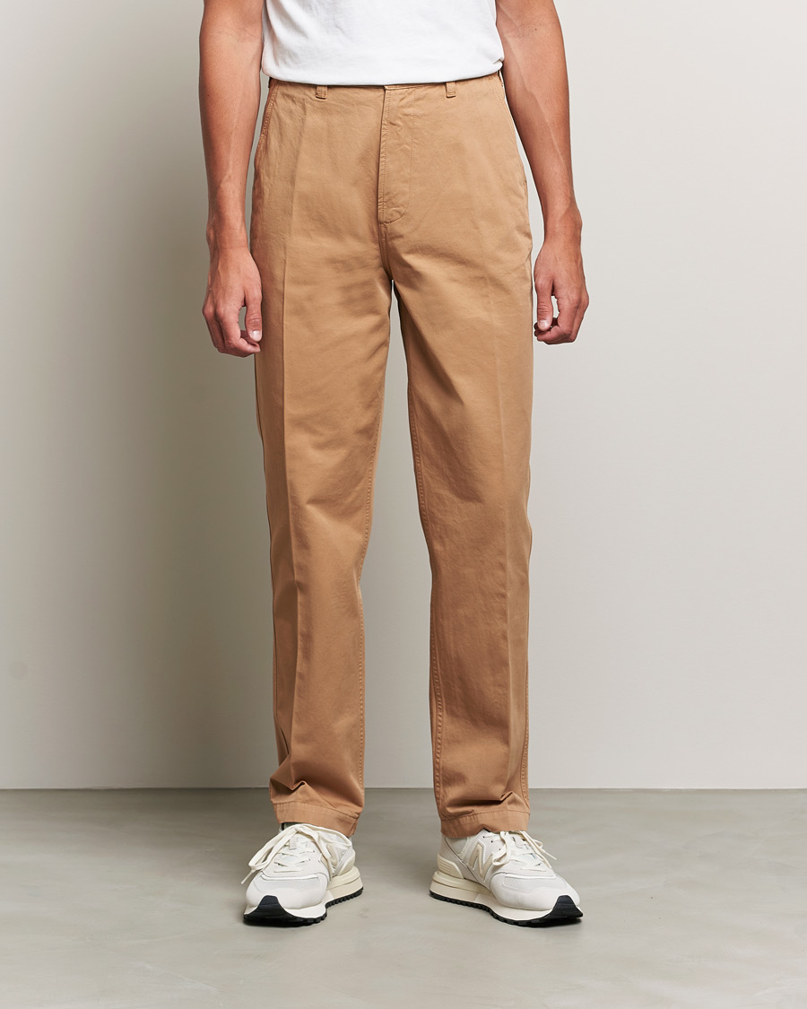 Men | Trousers | Drake's | Flat Front Cotton Chino Brown