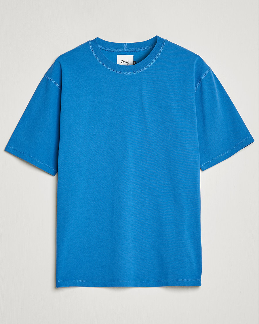 Men | T-Shirts | Drake's | Cotton Hiking Tee Blue