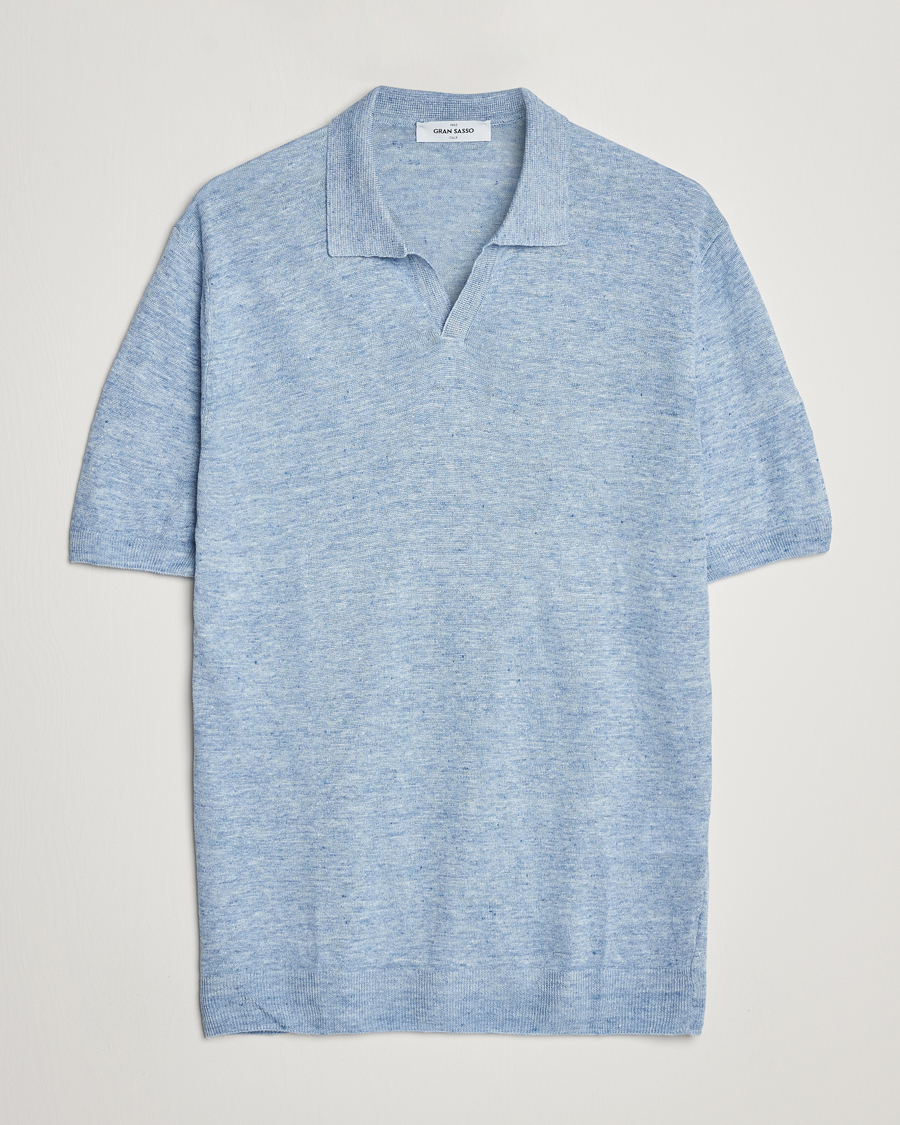 Men | Polo Shirts | Gran Sasso | Knitted Linen Polo Blue Melange