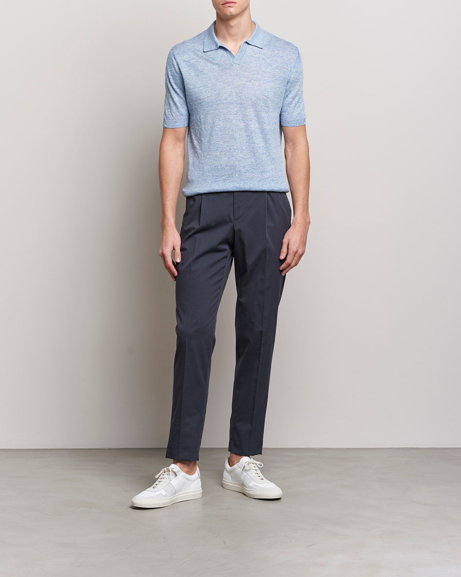 Men | Polo Shirts | Gran Sasso | Knitted Linen Polo Blue Melange