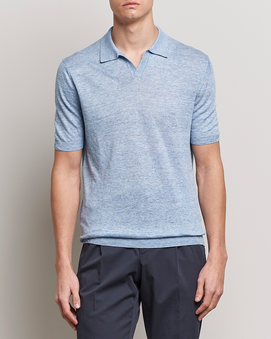 Men | Polo Shirts | Gran Sasso | Knitted Linen Polo Blue Melange