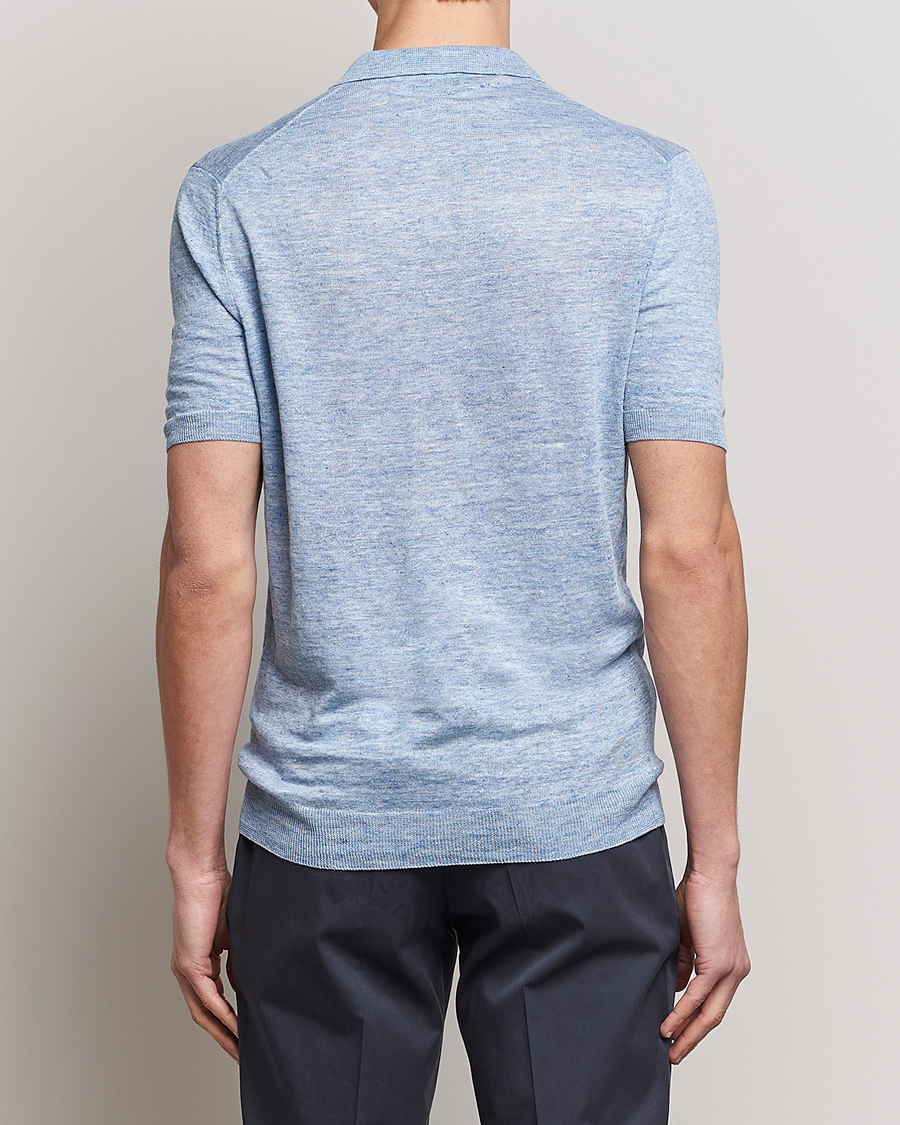 Men | Polo Shirts | Gran Sasso | Knitted Linen Polo Blue Melange