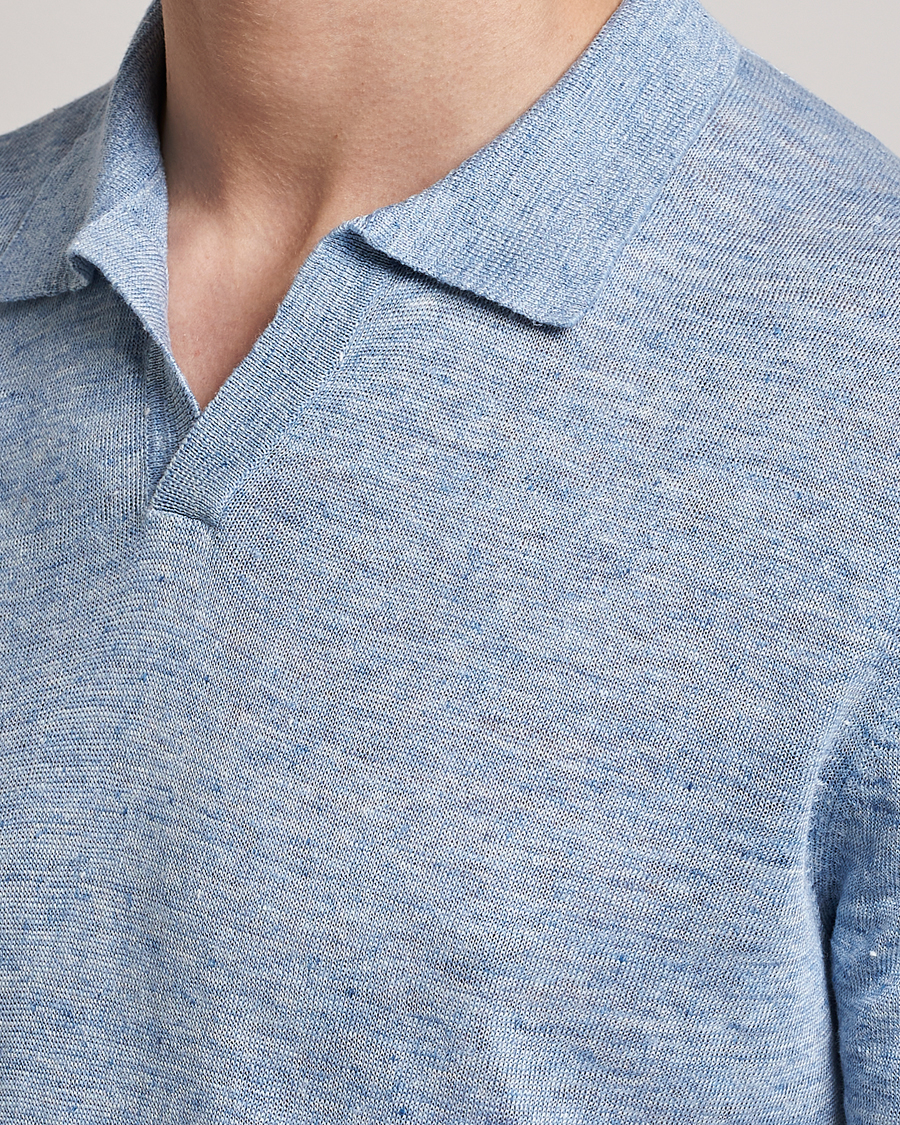 Men | Polo Shirts | Gran Sasso | Knitted Linen Polo Blue Melange