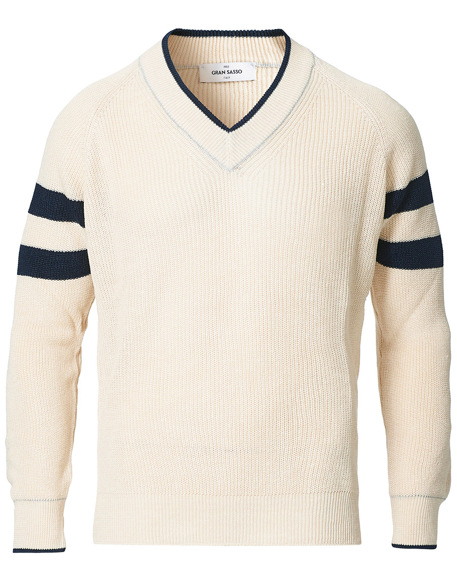 Men | Sweaters & Knitwear | Gran Sasso | Linen/Cotton Cricket V-Neck Sweater White