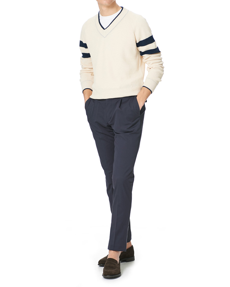 Men | Sweaters & Knitwear | Gran Sasso | Linen/Cotton Cricket V-Neck Sweater White
