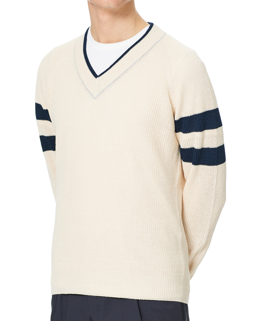 Men | Sweaters & Knitwear | Gran Sasso | Linen/Cotton Cricket V-Neck Sweater White