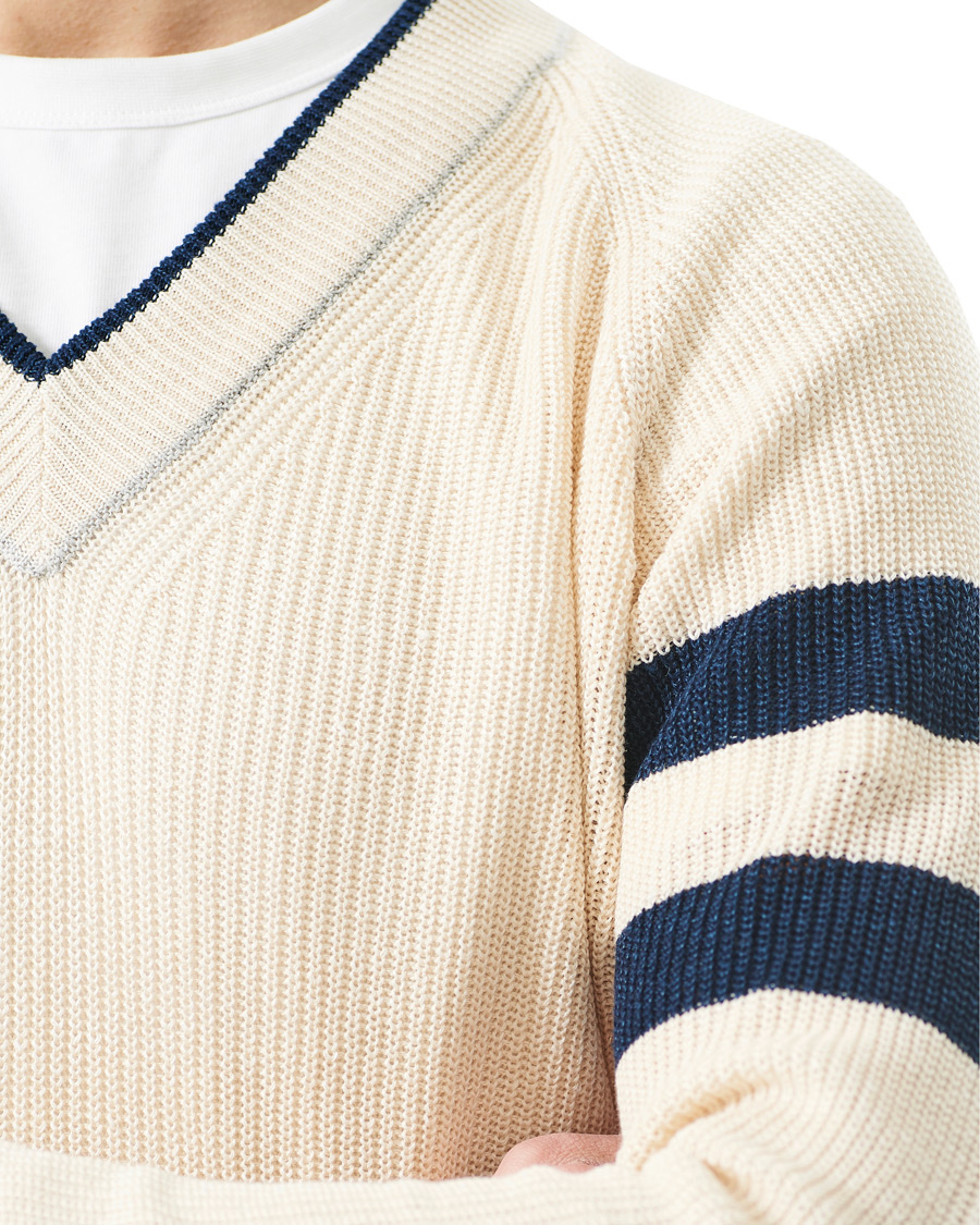 Men | Sweaters & Knitwear | Gran Sasso | Linen/Cotton Cricket V-Neck Sweater White