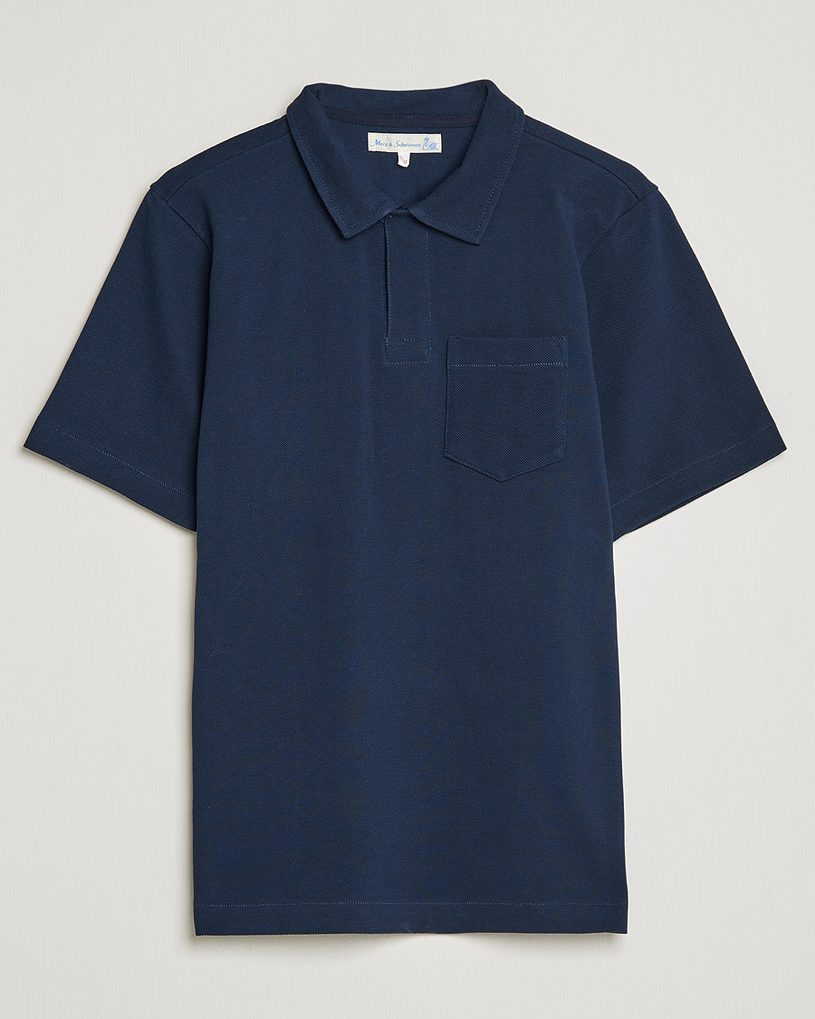 Men | Polo Shirts | Merz b. Schwanen | Organic Cotton Washed Polo Ink Blue