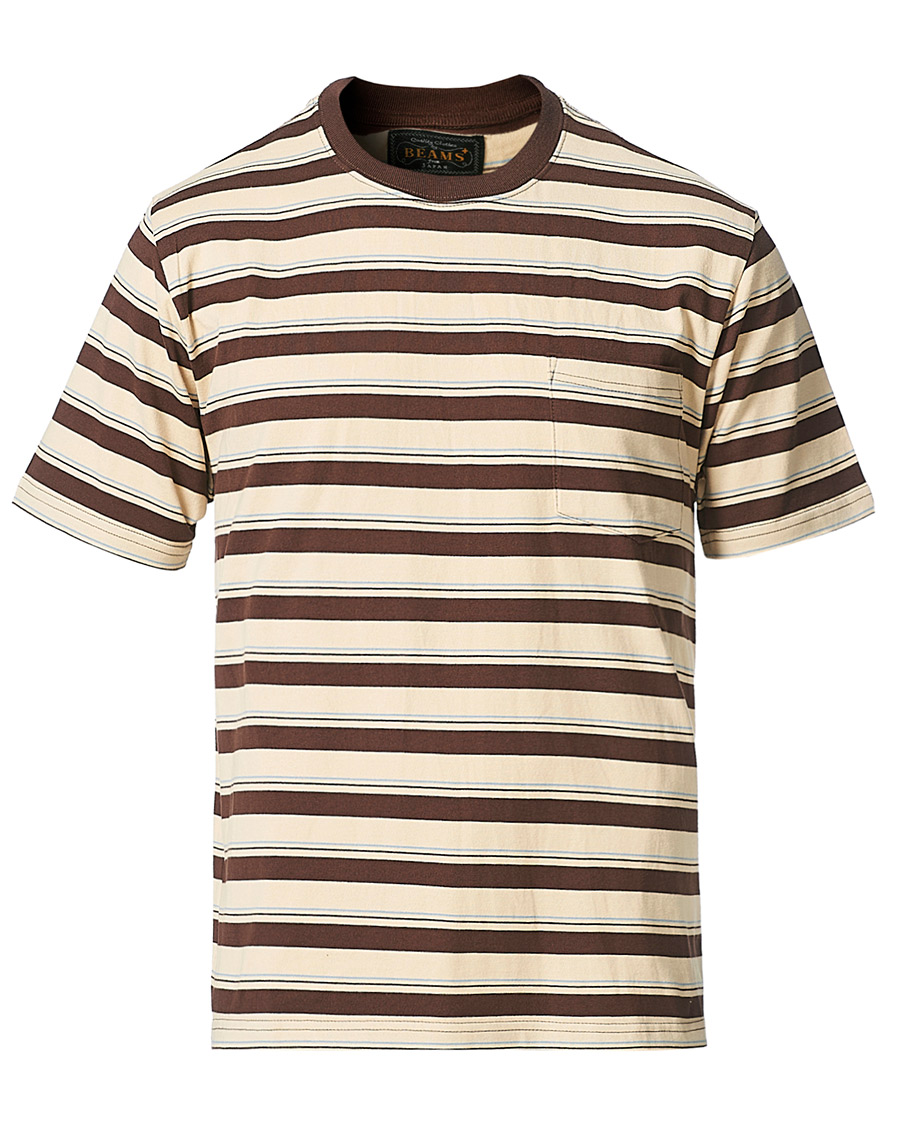 Men | T-Shirts | BEAMS PLUS | Striped Pocket Tee Beige