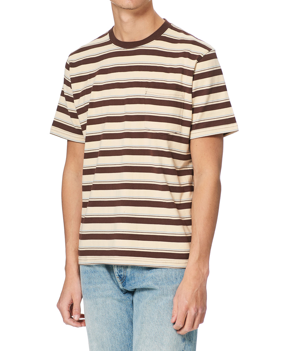 Men | T-Shirts | BEAMS PLUS | Striped Pocket Tee Beige
