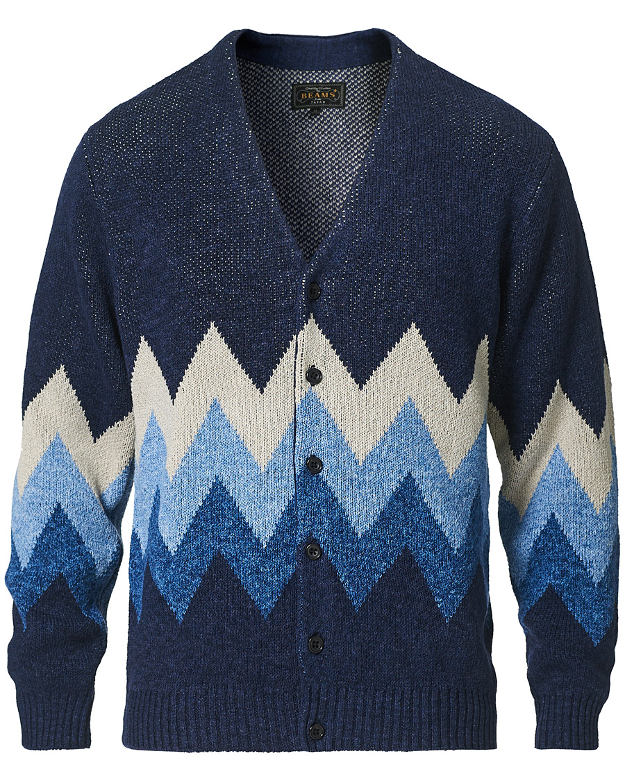 Men | Sweaters & Knitwear | BEAMS PLUS | Jacquard Cardigan Indigo Blue