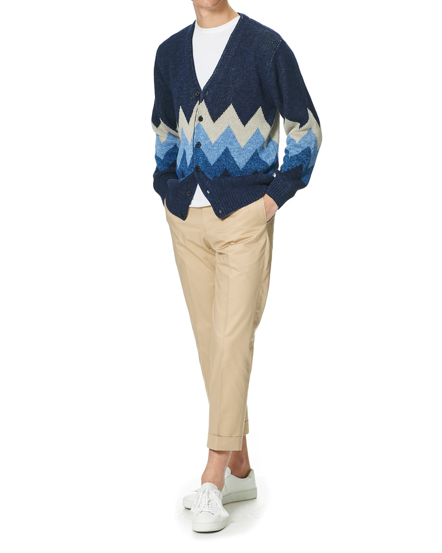 Men | Sweaters & Knitwear | BEAMS PLUS | Jacquard Cardigan Indigo Blue