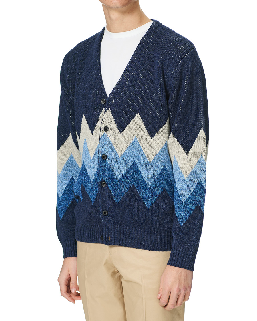 Men | Sweaters & Knitwear | BEAMS PLUS | Jacquard Cardigan Indigo Blue