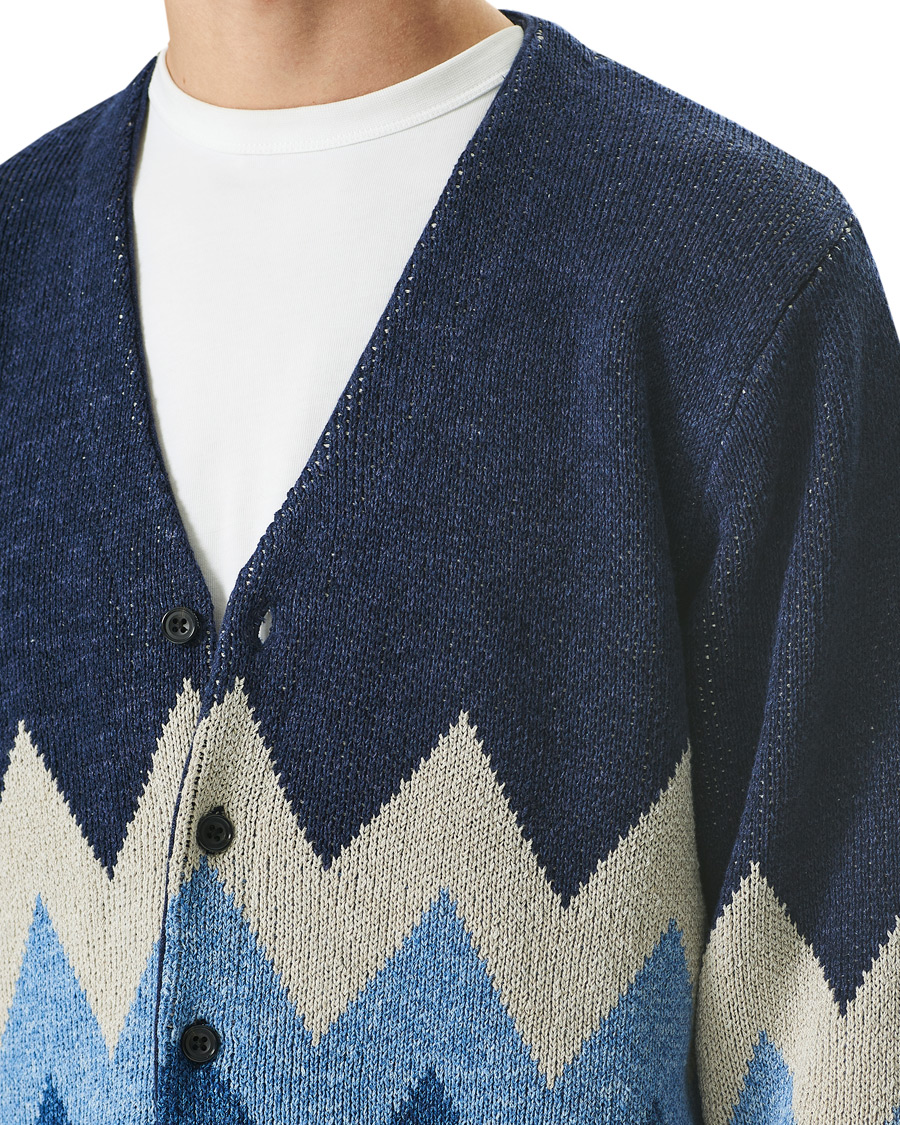 Men | Sweaters & Knitwear | BEAMS PLUS | Jacquard Cardigan Indigo Blue